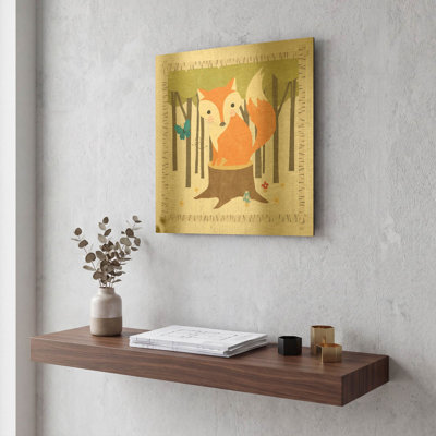 'Wood Land Hideaway Fox' By Moira Hershey Gold Metal Wall Art, 12" x 12"