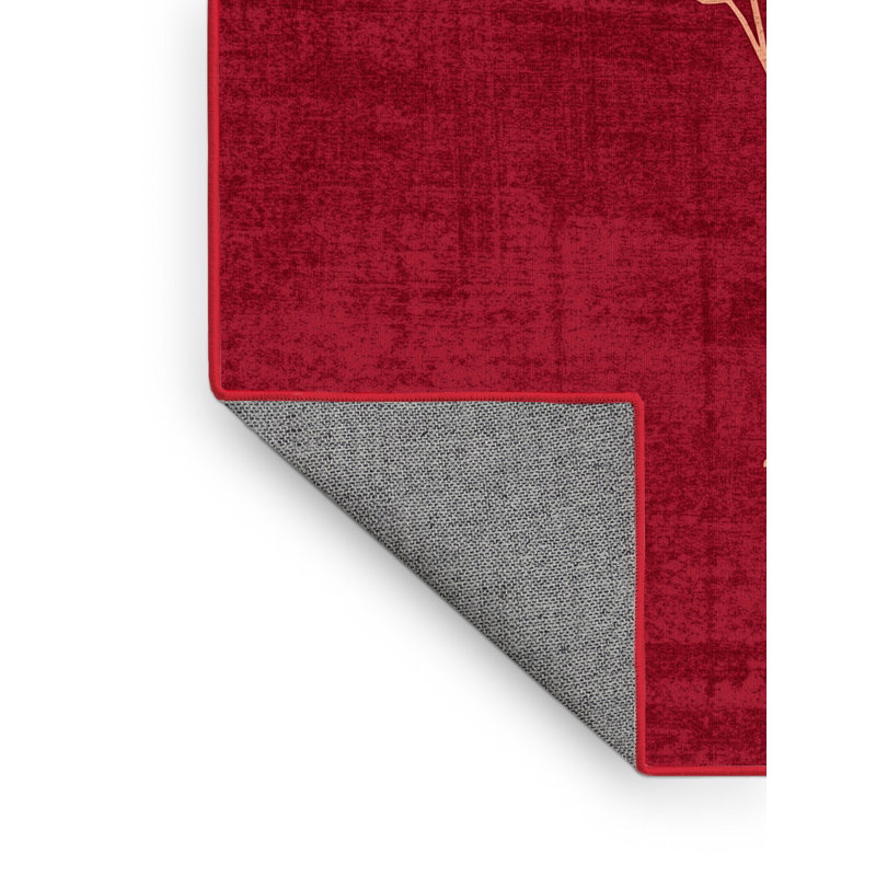 Machine Washable Merrionette Valentines Modern & Contemporary Abstract Rug in Red – Red Binding, 2x4