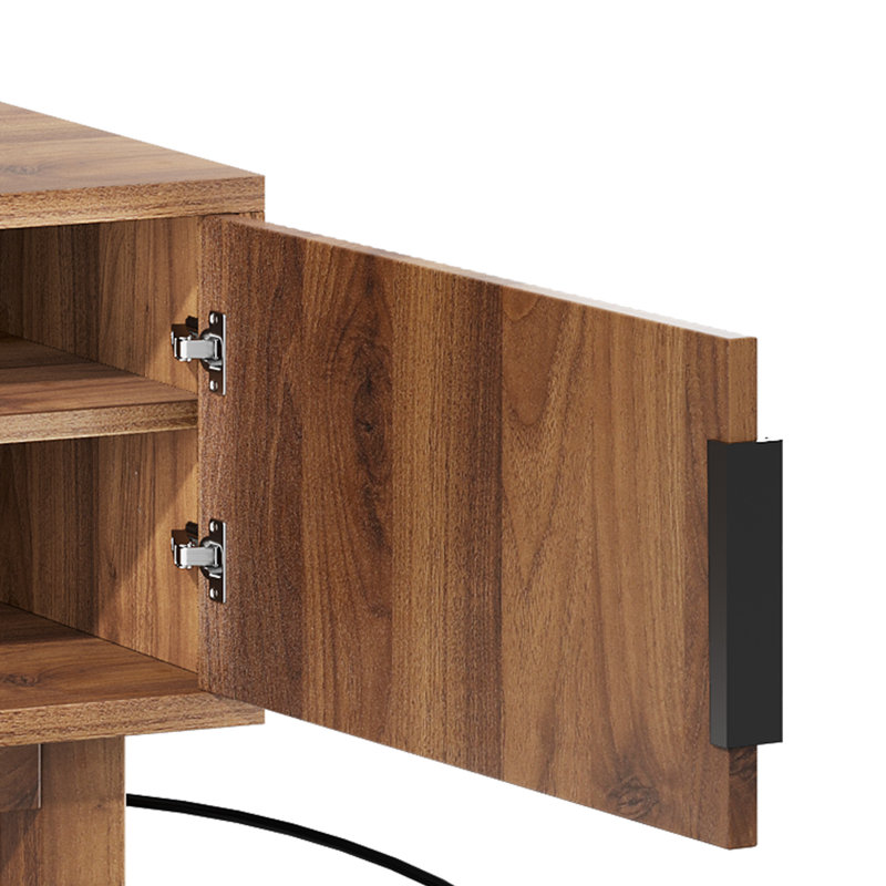  59"W Fluted TV Stands For Tvs Up To 65" With Power Outlets & Storage Compartments, Medium Wood
