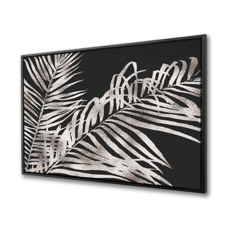 Feuilles d'or tropicales - décor de toile botanique gris encadré