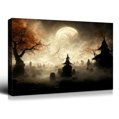Toile d'art mural d'Halloween, château gothique hanté 24 x 16 pouces, toile rétro, décoration d'Halloween rétro pour galerie salon chambre à coucher