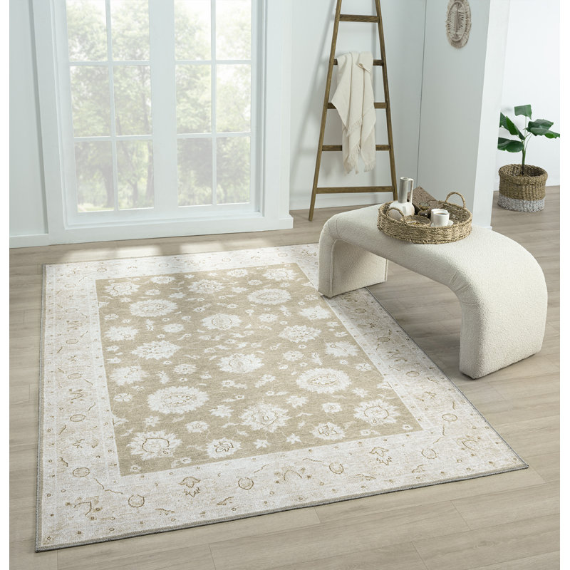 Savannah Washable Beige Area Rug, Rectangle 5'3" x 7'3"