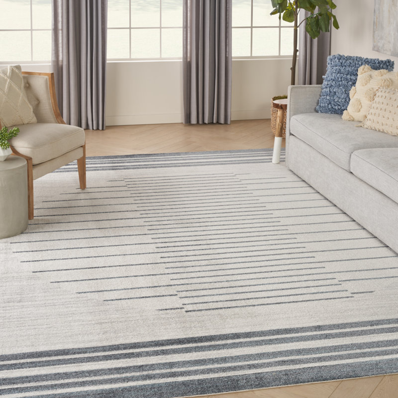 Tapis bleu marine / blanc Atouch, Rectangle 9 pi x 12 po