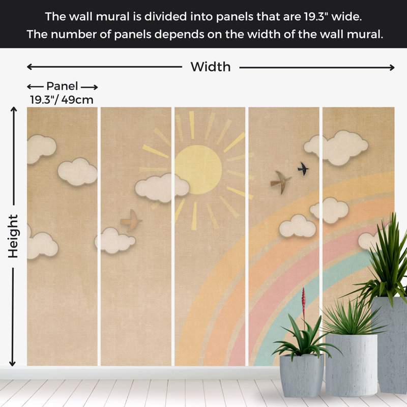 Peel & Stick Kids Wall Mural - Aesthetic Rainbow Day, 110" L x 154" W