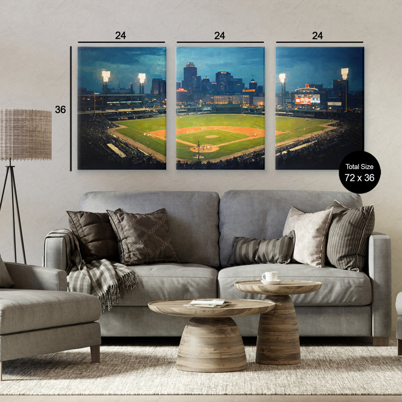 Ensemble de toile 3 pièces Baseball Stadium Night View, design par Arlington Prints, H 36 po x l 24 po
