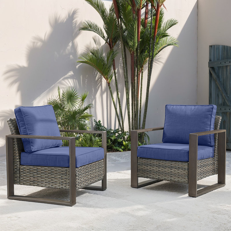 Kelyse Outdoor Lounge Chair, Gray Frame/Blue Cushion
