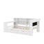 Lit plateforme en bois pleine grandeur avec tablettes de rangement, tiroirs, station de charge, DEL, bureau et tête de lit tapissier-224626796