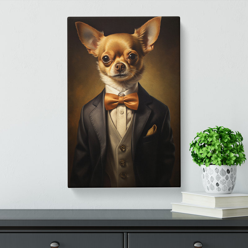 Chihuahua in a Suit Painting - Wrapped Canvas, 60cm H x 40cm W x 3cm D