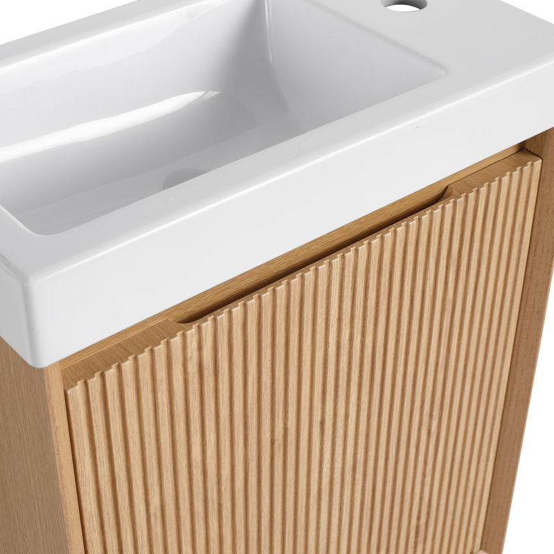 18" Wall-Mounted Small Bathroom Vanity Set With Resin Top Sink,Floating Vanity With Soft Close Door
