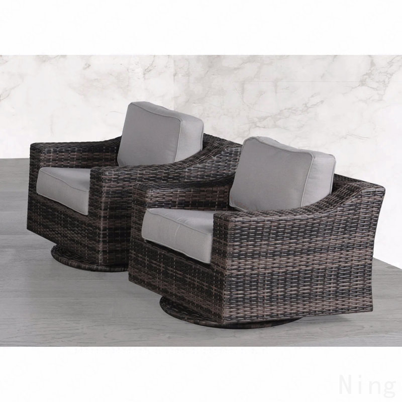 Chaise de patio extérieure pivotante avec coussins - Assise entièrement assemblée et confortable