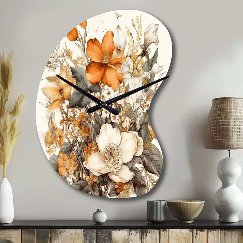 Crème et fleurs d'orange - Bouquet d'interprétations II - Horloge murale asymétrique en métal, Grand