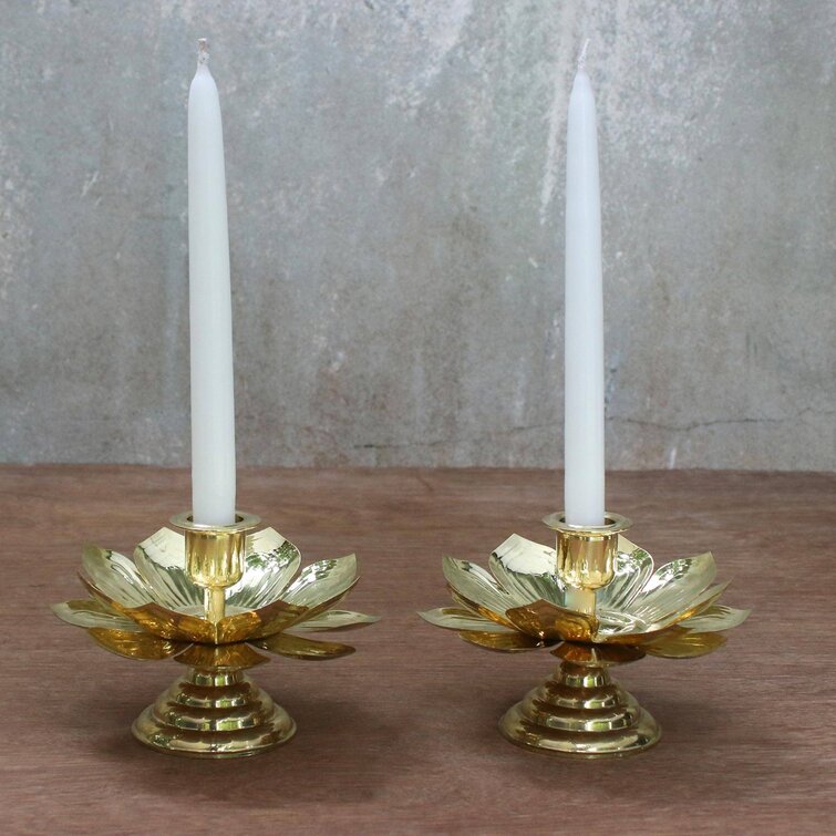 Luminous Lotus Small Brass Candlestick