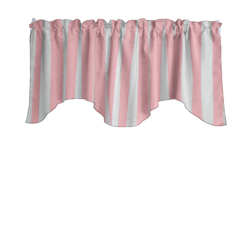 Pink and White Striped Cotton Blend Scalloped Window Valance