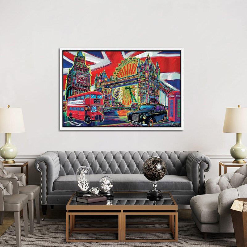 London Pop Art by P.D. Moreno - Print on Canvas, 152.5 cm H x 101.5 cm W, White Framed