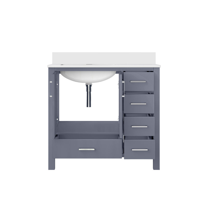 Meuble-lavabo décalé avec comptoir en quartz et miroirs, Gris foncé