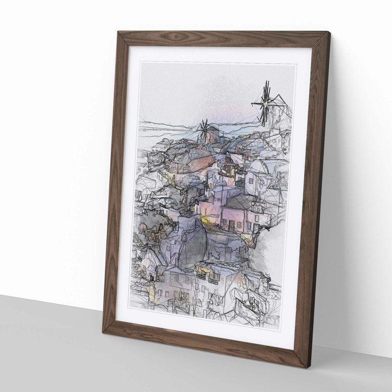 The Santorini Skyline in Greece in Abstract - Framed Print, Walnut, 76cm H x 50cm W x 2cm D