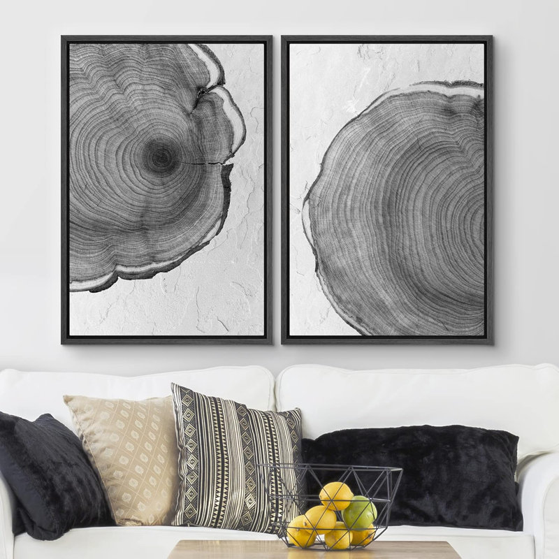 «Duo d'anneaux d'arbre en bois noir et blanc sauvage» - 2 pièces, Noir, H 24 po x l 16 po