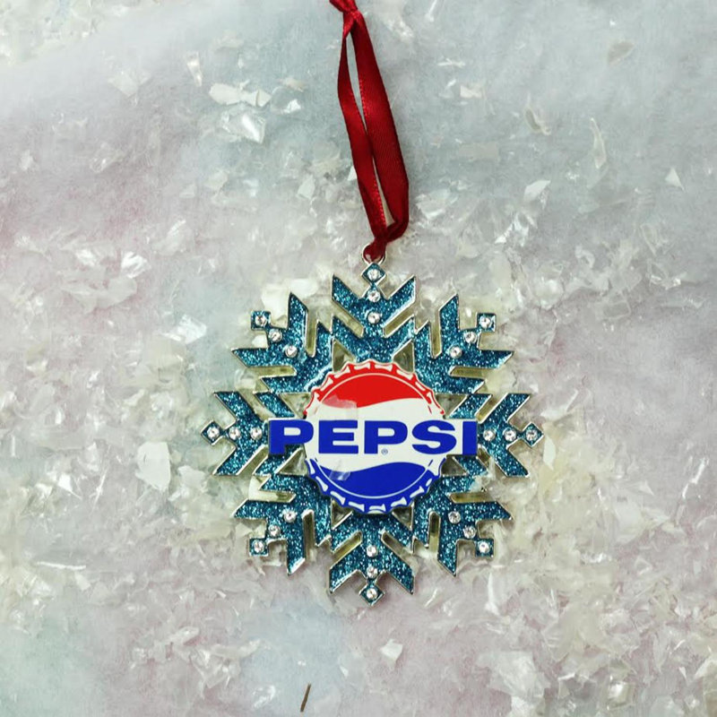Ornement de Noël en forme de flocon de neige 3,5 "avec logo bleu et argent 3,5"