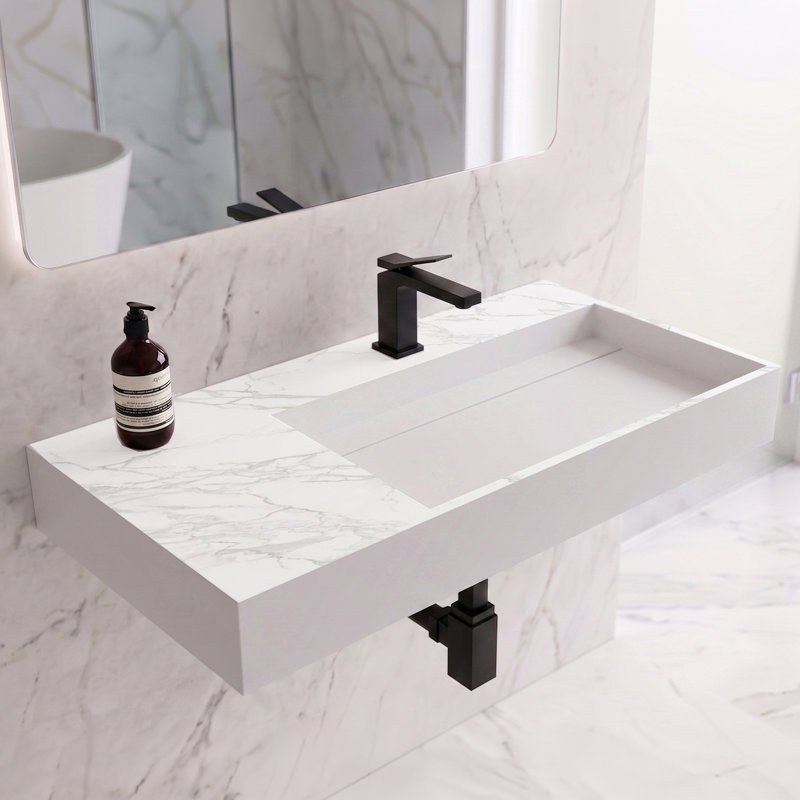 Lavabo de salle de bain mural rectangulaire 36 "avec lavabo gauche et comptoir Juniper - blanc marbre, avec trou pour robinet