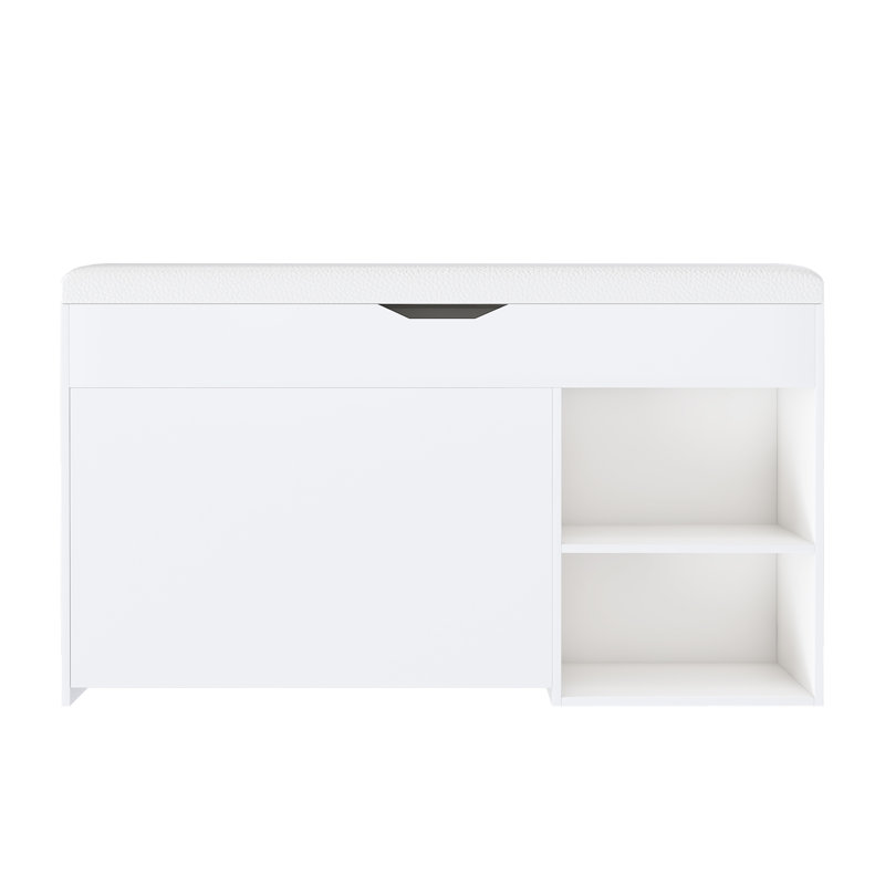 Entryway Bench With Shoe Storage, 3 Flip-Up Drawers, Hidden Cabinet, Space Rotating Rack, Triple Lift-Top Compartment, Waterproof And Scratch- , Comfortable Cushion For Hallway Living Room, White