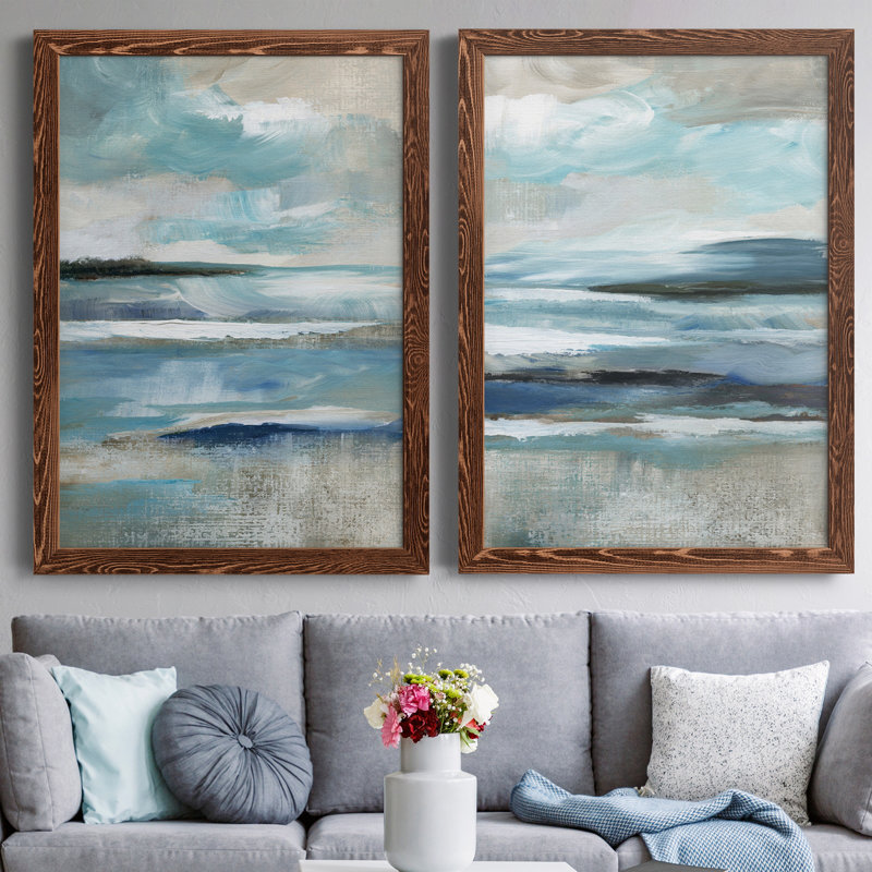«Distant Drama I», ensemble de 2 peintures sur toile encadrées, Cadre en érable, H 20 po x l 34 po x P 1,5 po