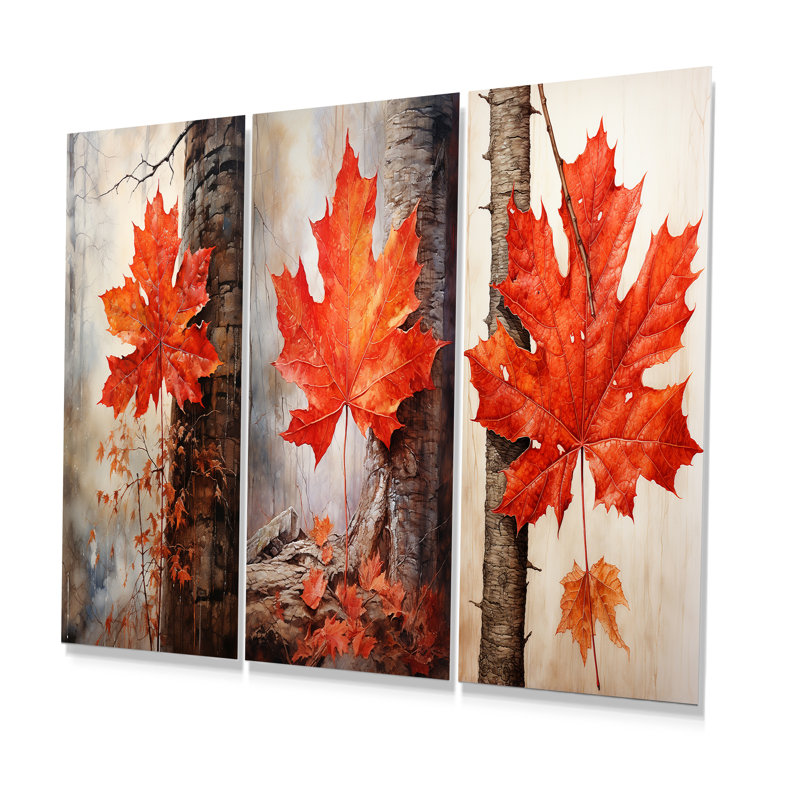 Maples Mark Autum Red - Tree Maple Metal Prints Set Of 3, 28" H x 36" W