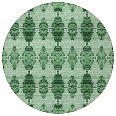 8' Green Round Moroccan Washable Indoor Outdoor Area Rug