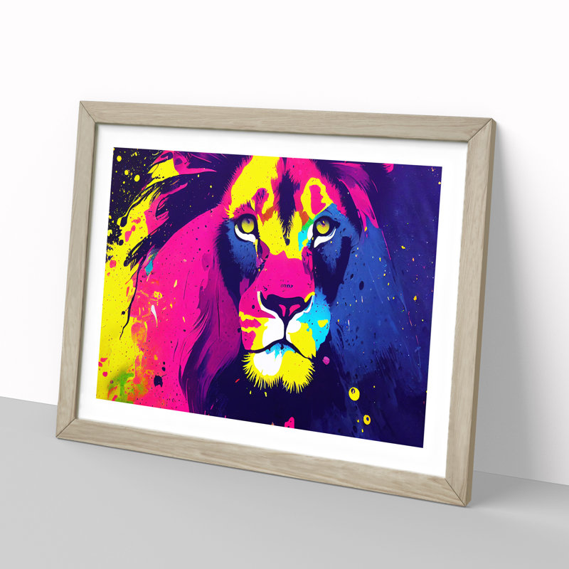 Splashed Lion Vol.3 Abstract - Single Picture Frame Painting, Oak Framed, 25cm H x 34cm W x 2cm D