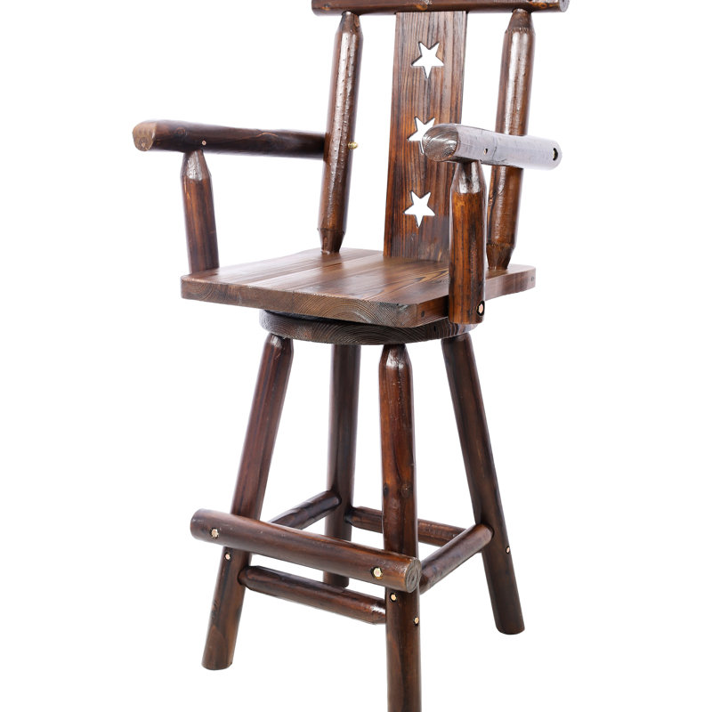Tabouret de bar 360 pivotant rustique de couleur brune - Fabrication en bois de sapin, ergonomique pour la salle à manger, bistro, café avec bois design, espace confortable, pub