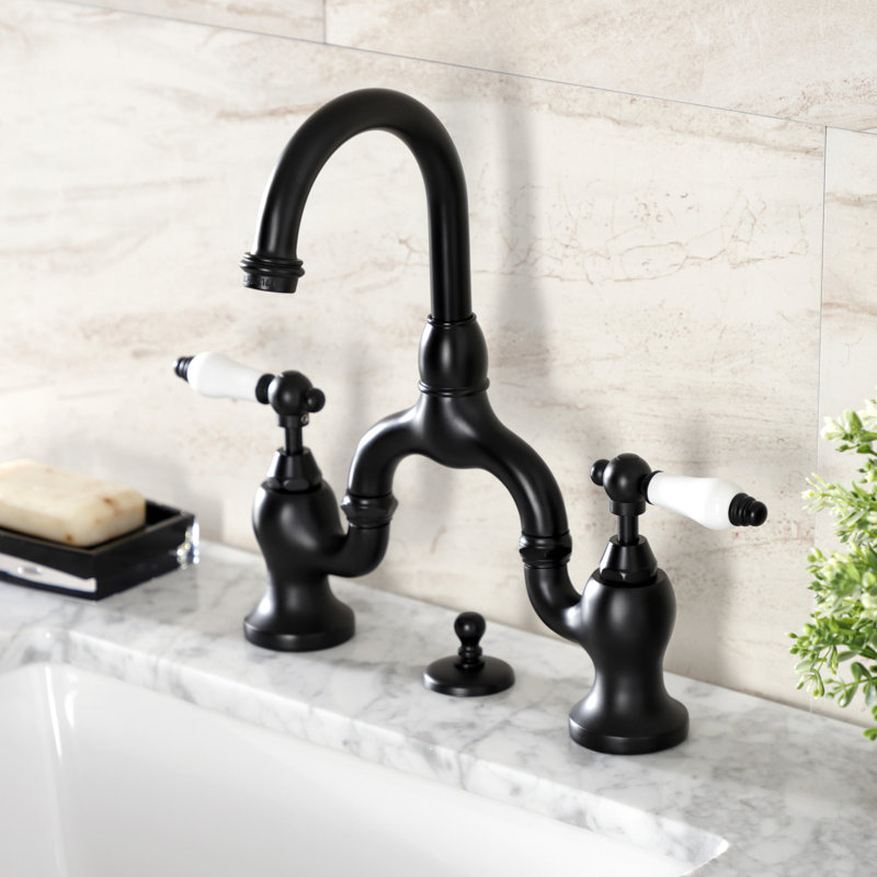 Robinet de salle de bain à large entraxe avec bonde, Noir mat, Levier