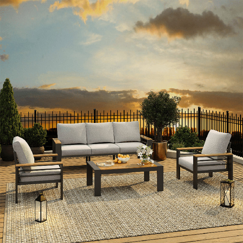 Aluminum Patio Conversation Set with Removable Cushions, Gray