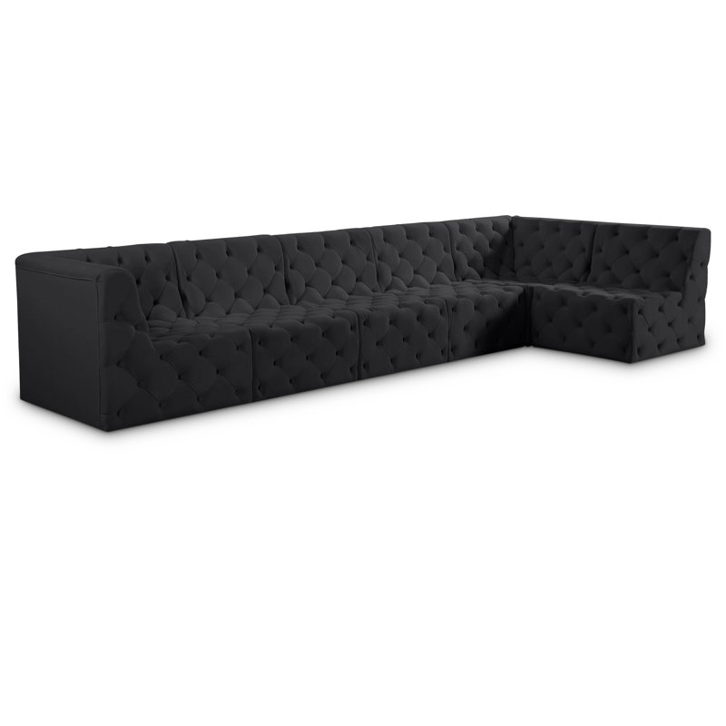 Klecka Velvet L-Shaped Sectional Reversible, Black Velvet