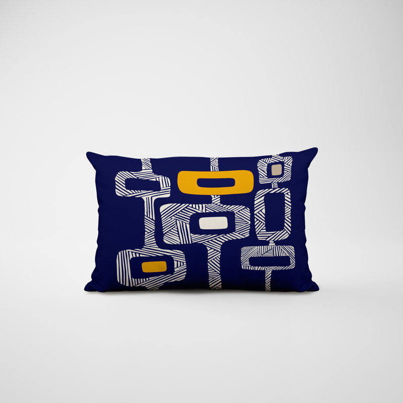 Housse et insert de coussin rectangulaire en polyester pour l'intérieur et l'extérieur, Jaune/bleu