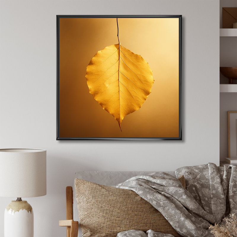 " Light Yellow Leafy Zen ", Black Floater Framed, 16" H x 16" W x 1" D