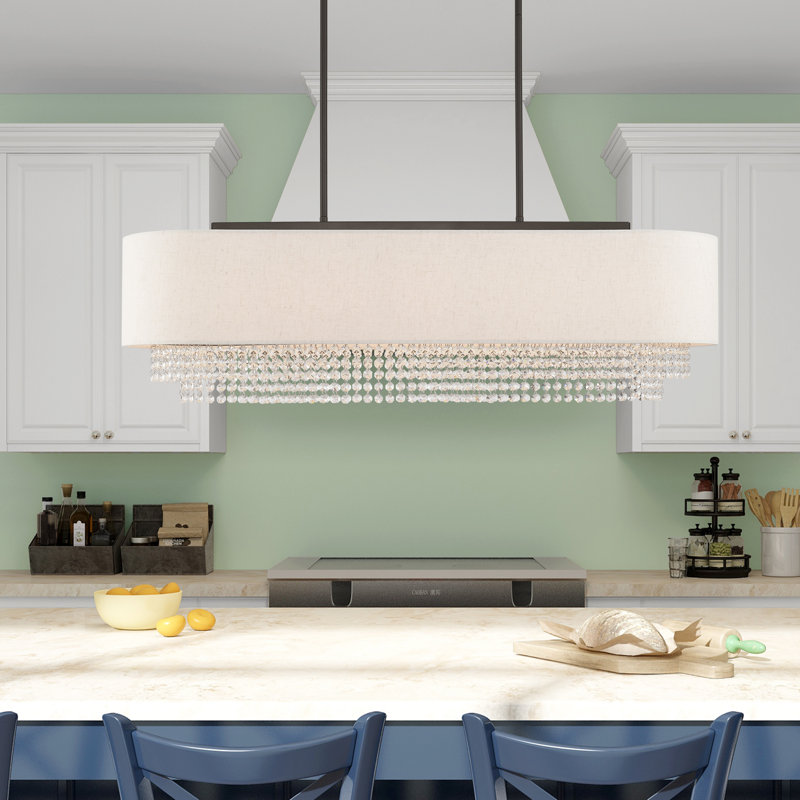 Claudelle 5 - Light Dimmable Kitchen Island Square / Rectangle Chandelier, English Bronze, Oatmeal
