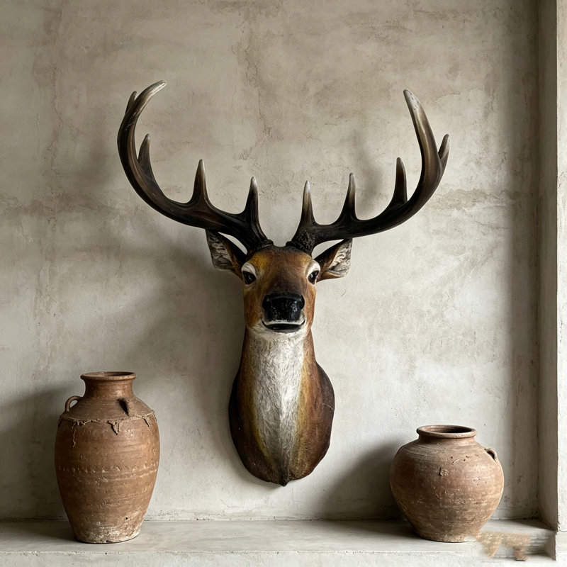 Buste de cerf en résine de 14,57 po de large avec têtes de cerf pour décor de chalet, de chalet et de ferme