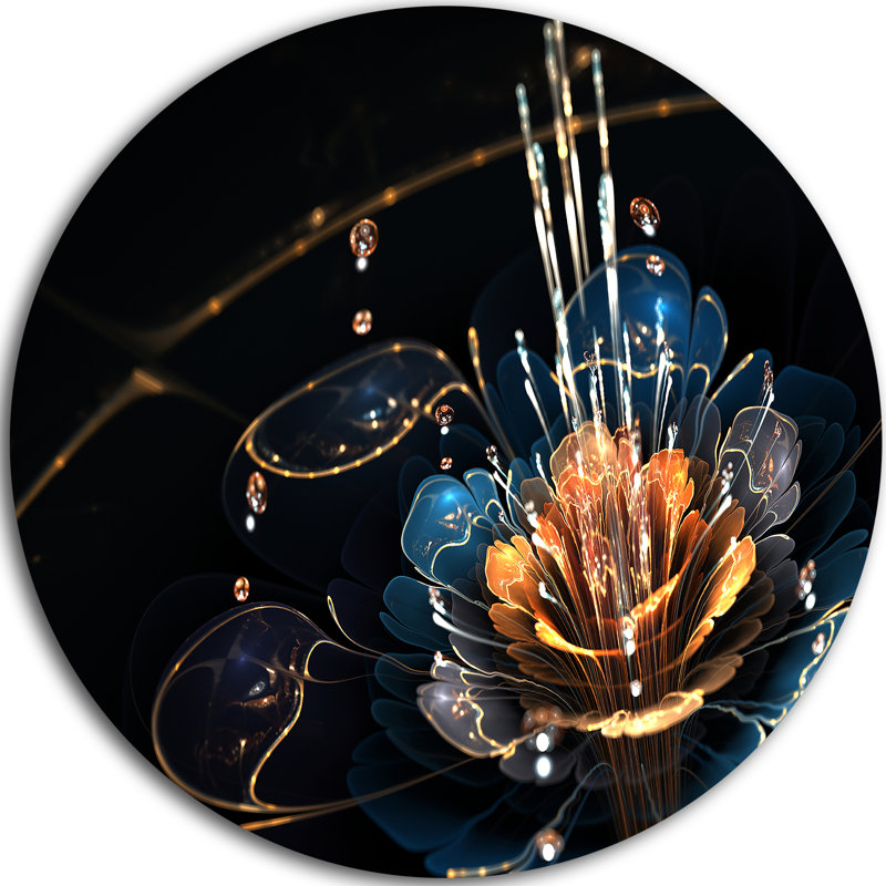 «Orange Blue Flower with Water Drops», impression, H 38 po x l 38 po x P 1 po, Métal