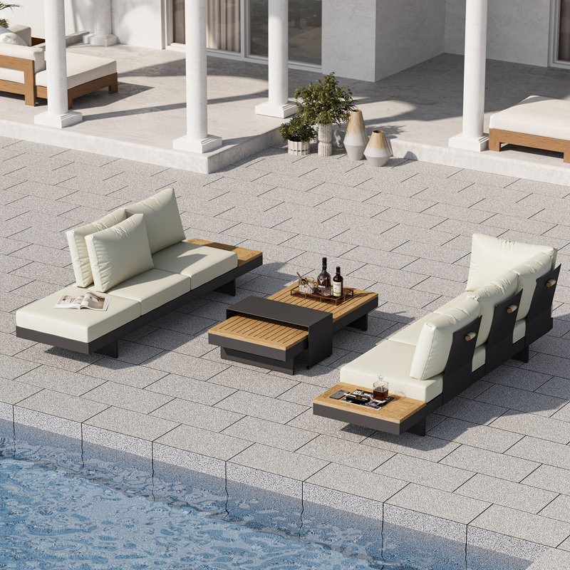 Modular Garden Sofa Set, L Shaped Garden Sofa & Coffee Table Patio Corner Group Set for Modern Garden, Beige