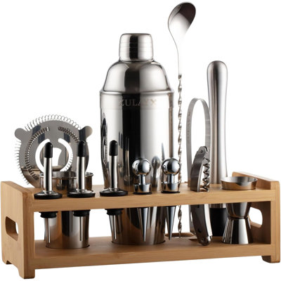 Zulay Kitchen 24 Piece Stainless Steel Professional Bartender Set with Accessories with Bamboo Stand