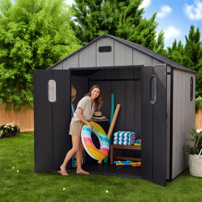 Spacious 8x6 Ft Resin Sheds with Storage, Steel Frame, Modern Backyard Shed, 95.62*70.24*92.86