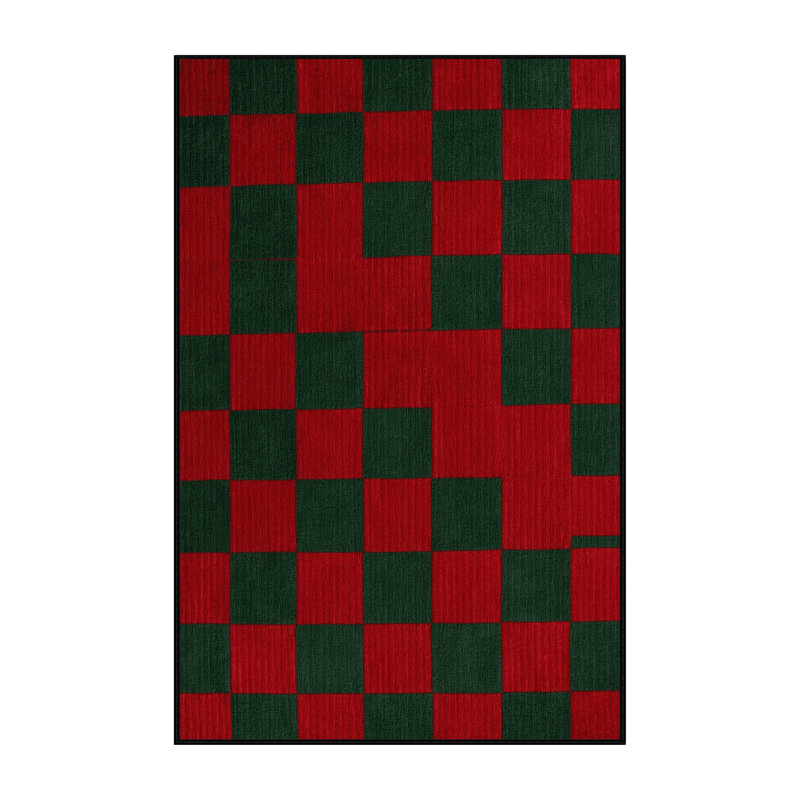 Tapis rouge à carreaux lavable à la machine, Rectangle 3 pi x 5 pi