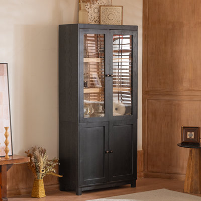 Vitrine de 74,5 po de hauteur avec portes en verre, armoire de style moderne, vitrine pour objets de collection, trophées, pour couloirs, salon, cuisine, maison, studio ou espace de travail - noir