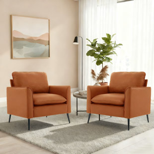 Set of 2 Modern Faux Leather Accent Chairs, Upholstered Reception Chairs with Black Metal Legs for living room and Reception area