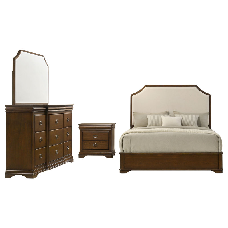 Arshi 4-Piece Queen Bedroom Set Brown Cherry, Queen