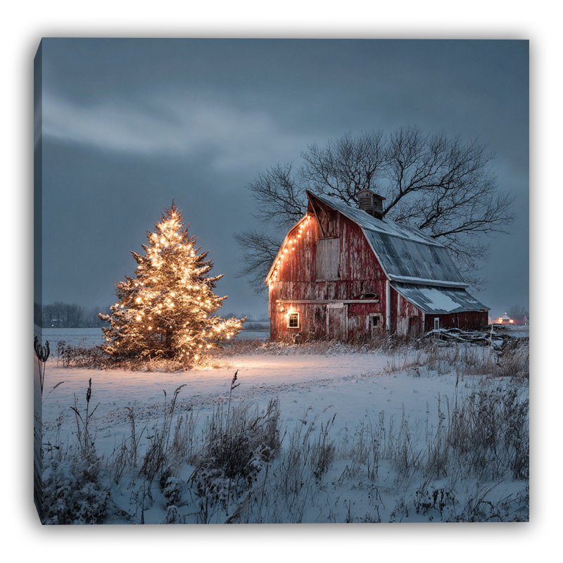 Toile tendue avec arbre de Noël d'hiver, H 12 po x l 12 po