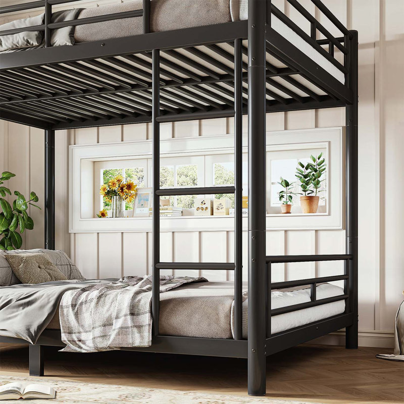 Lit superposé double au-dessus de la taille double pour adultes et adultes, peu encombrant, sans sommier, design convertible, noir