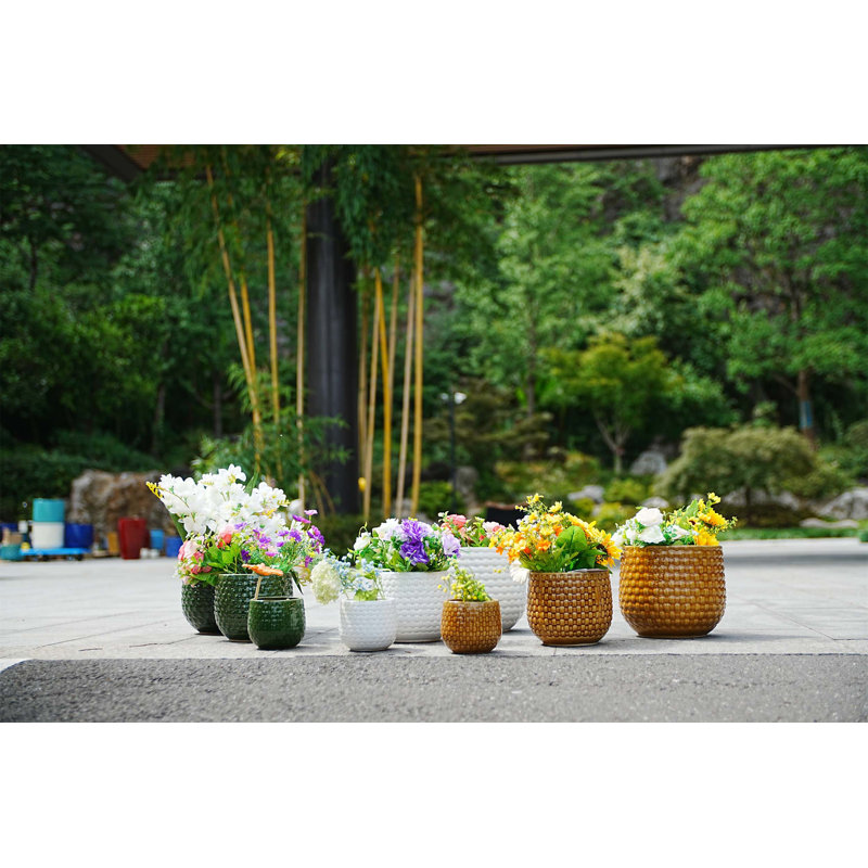 Three-piece Set of Ceramic Flowerpots for Patio, Garden or Windowsills with Contemporary Design and Versatile Use