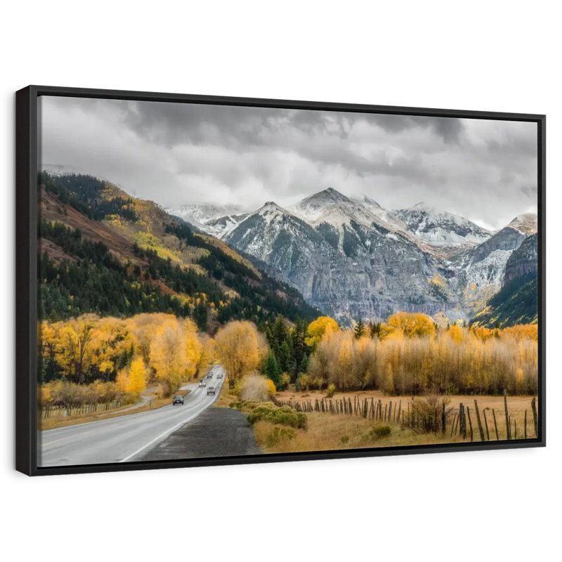 Route d'automne à Telluride, Cadre flottant noir, 31 po x 21 po