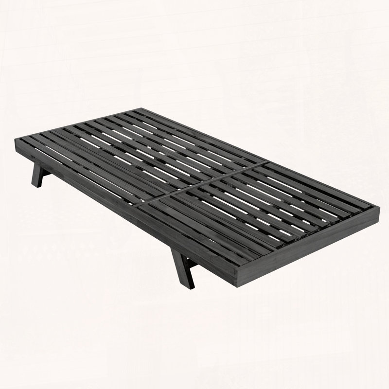 Méridienne pliable en bois d'acacia avec dossier réglable à 4 positions et conception à lattes, Noir