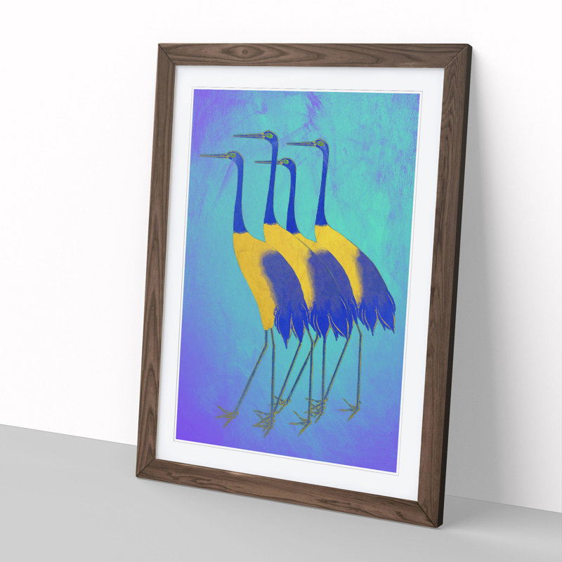 Golden Cranes - Picture Frame Painting, Walnut Framed, 90cm H x 65cm W x 2cm D